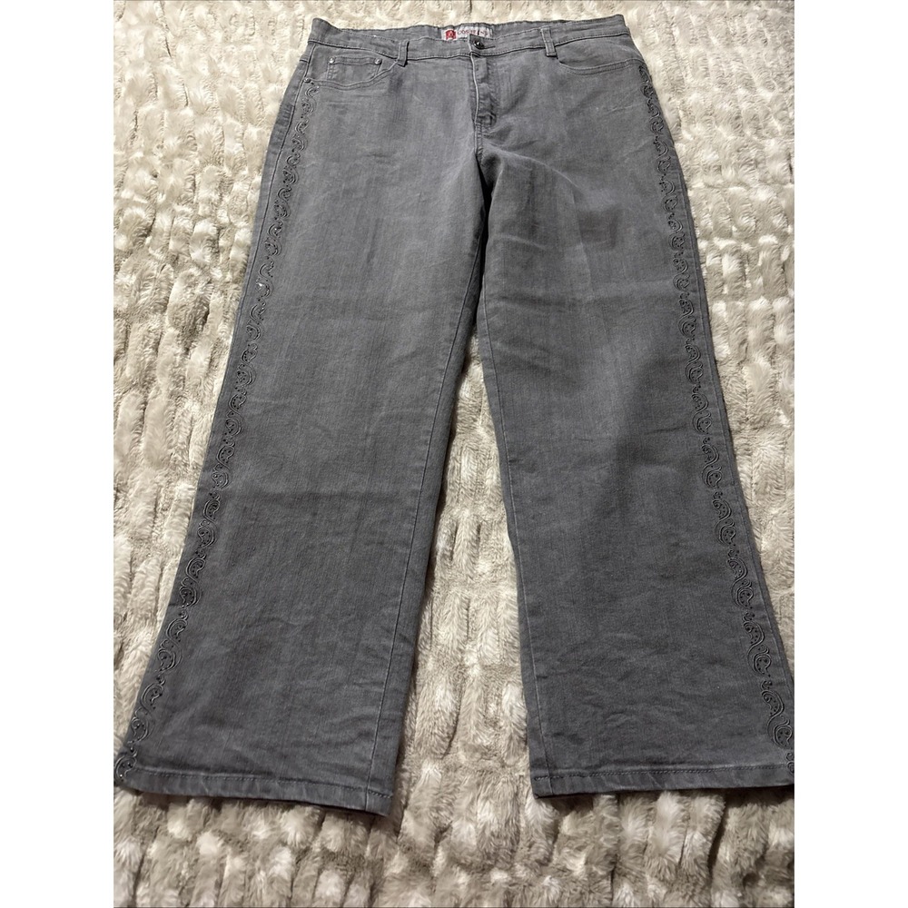 COS Jeans Womens High Rise Silver Gray Rhinestone Embellished Jeans Sz 14P